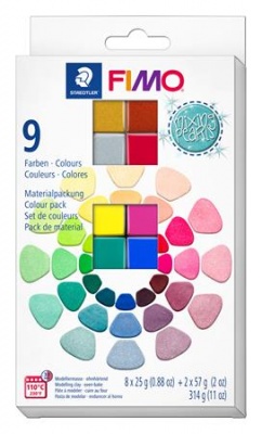 Gyurma, készlet, 8x25 + 2x57 g, égethető, FIMO "Effect Colours", 9 különböző gyöngyház szín
